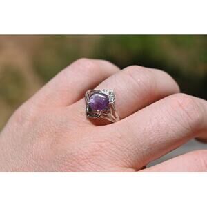 Amethyst Ring Rough Unique Purple Gemstone Engagement Ring